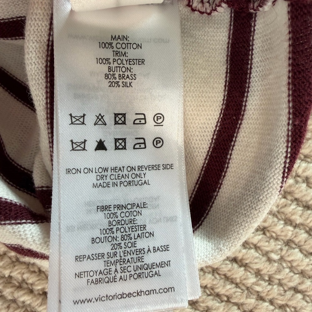 Victoria Beckham Striped Knot Grosgrain Trim Top in White and Maroon - Picture 8 of 9